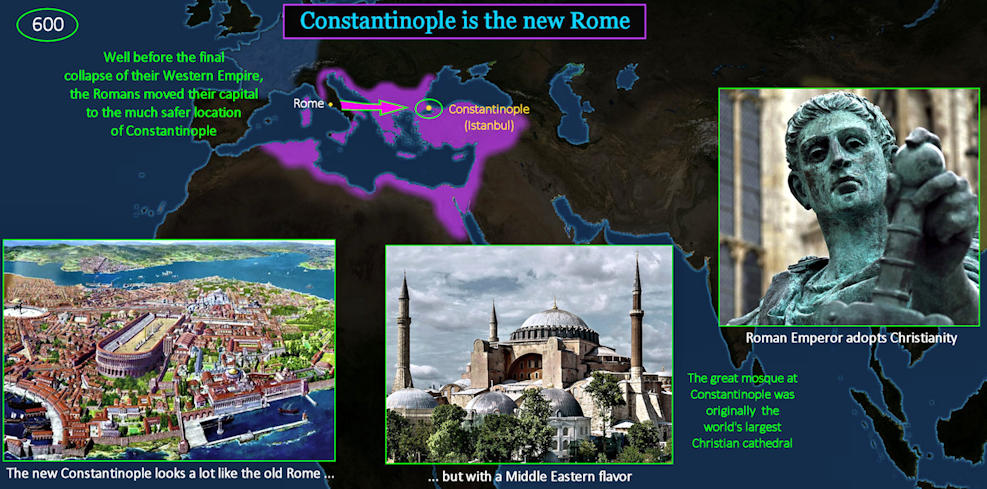 Romans in Constantinople, 600 AD map